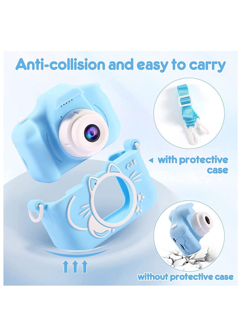 Mini Camera Toys Kids Digital Cute Cat X5S Camera 1080P Video Camera 2000W Dual Lens with 32G Card USB Card Reader Gift for Boys Girls (Blue) - Image 2