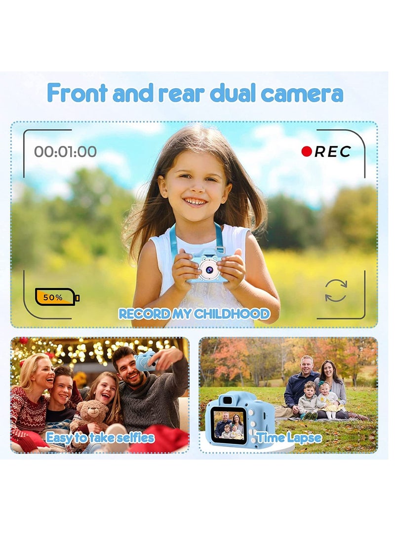 Mini Camera Toys Kids Digital Cute Cat X5S Camera 1080P Video Camera 2000W Dual Lens with 32G Card USB Card Reader Gift for Boys Girls (Blue) - Image 4