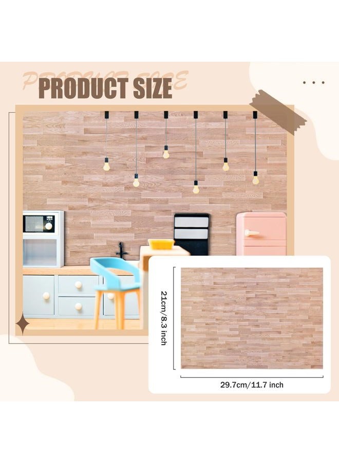 FOBSME 12 Sheets Miniature Dollhouse Wallpaper and Flooring Mini Dollhouse Floorboards Wall Paper Self-Adhesive Flooring Wall Tiles 8.27 x 11.69 Inch Mini DIY Dollhouses Accessories, Natural Style - Image 2