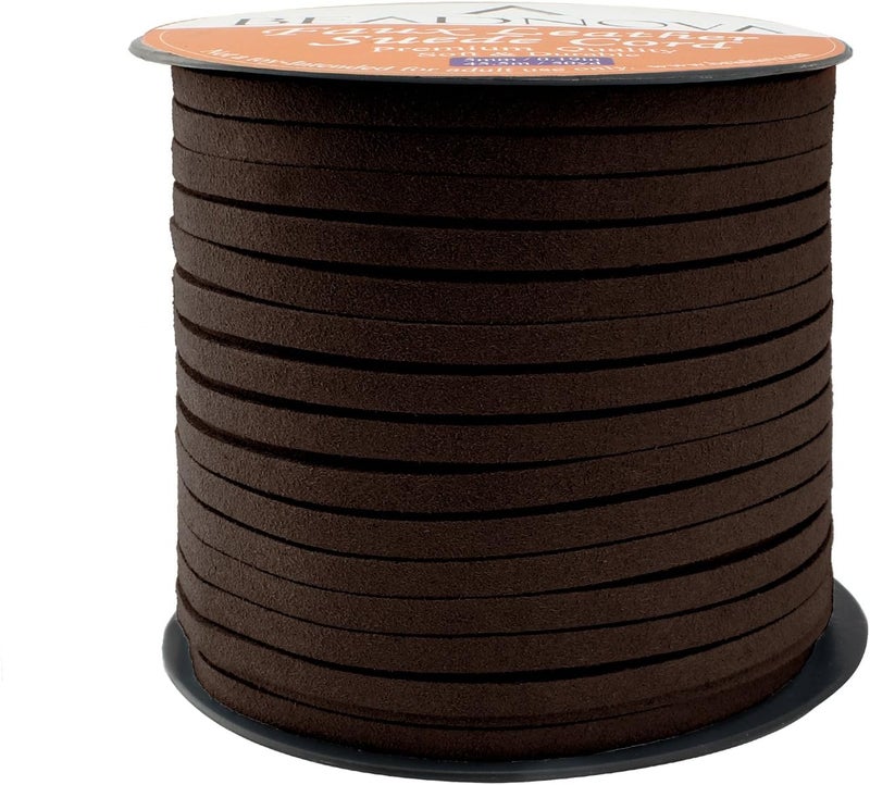 BEADNOVA حبل جلد صناعي مسطح 5 مم من BEADNOVA، لفة بطول 50 ياردة لصنع القلائد والأساور والمجوهرات، بني داكن - Image 1
