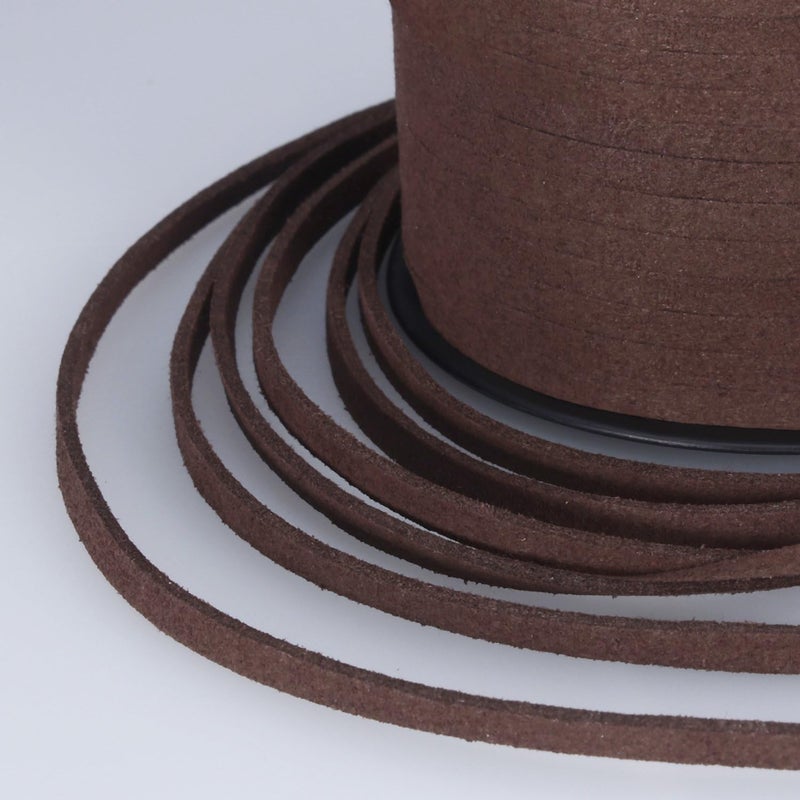 BEADNOVA حبل جلد صناعي مسطح 5 مم من BEADNOVA، لفة بطول 50 ياردة لصنع القلائد والأساور والمجوهرات، بني داكن - Image 3