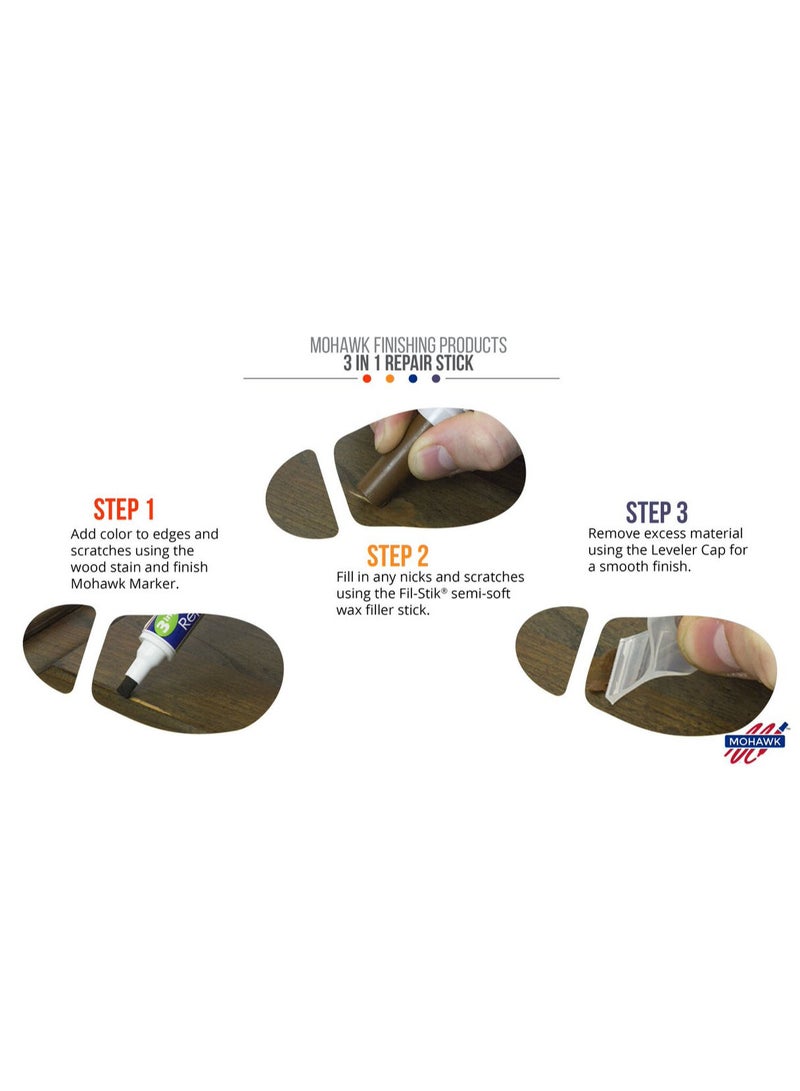 Mohawk Finishing Products Mohawk 3 in 1 Repair Stik True Brown M319 3006B, All in One Solution for Wood and Furniture Scratches, Touch Up Marker Pen, Wood Filler Putty, Levelling Cap - Image 4
