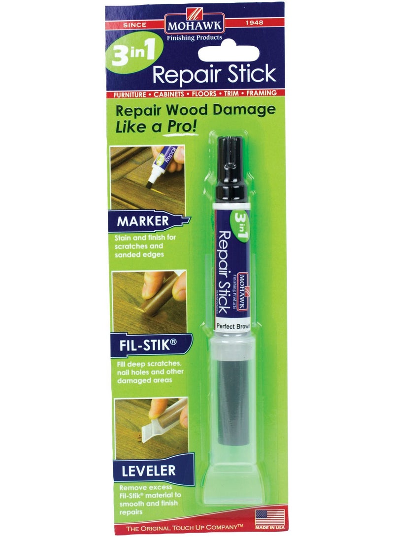 Mohawk Finishing Products Mohawk 3 in 1 Repair Stik True Brown M319 3006B, All in One Solution for Wood and Furniture Scratches, Touch Up Marker Pen, Wood Filler Putty, Levelling Cap - Image 5