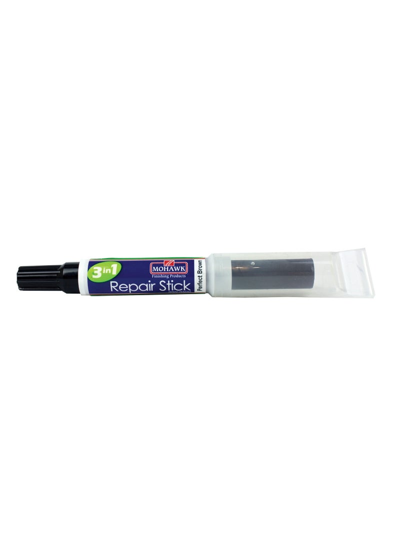 Mohawk Finishing Products Mohawk 3 in 1 Repair Stik True Brown M319 3006B, All in One Solution for Wood and Furniture Scratches, Touch Up Marker Pen, Wood Filler Putty, Levelling Cap - Image 1
