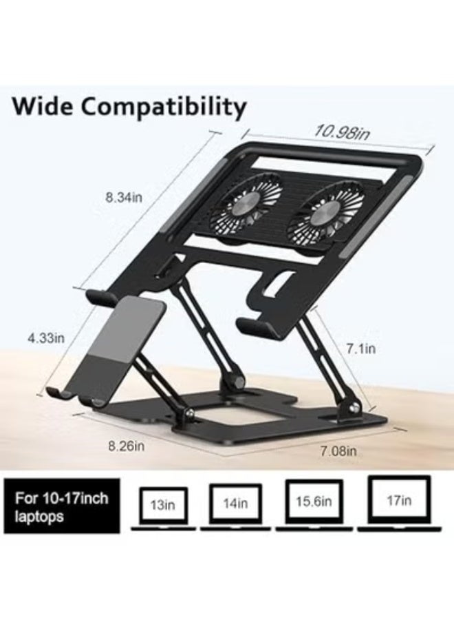 Laptop Stand with Cooling Fans – Adjustable Height & Angle, Dual Silent Removable Fans and Phone Holder – Cooling Pad for 10–18 Inch Laptops & Tablets - Image 3