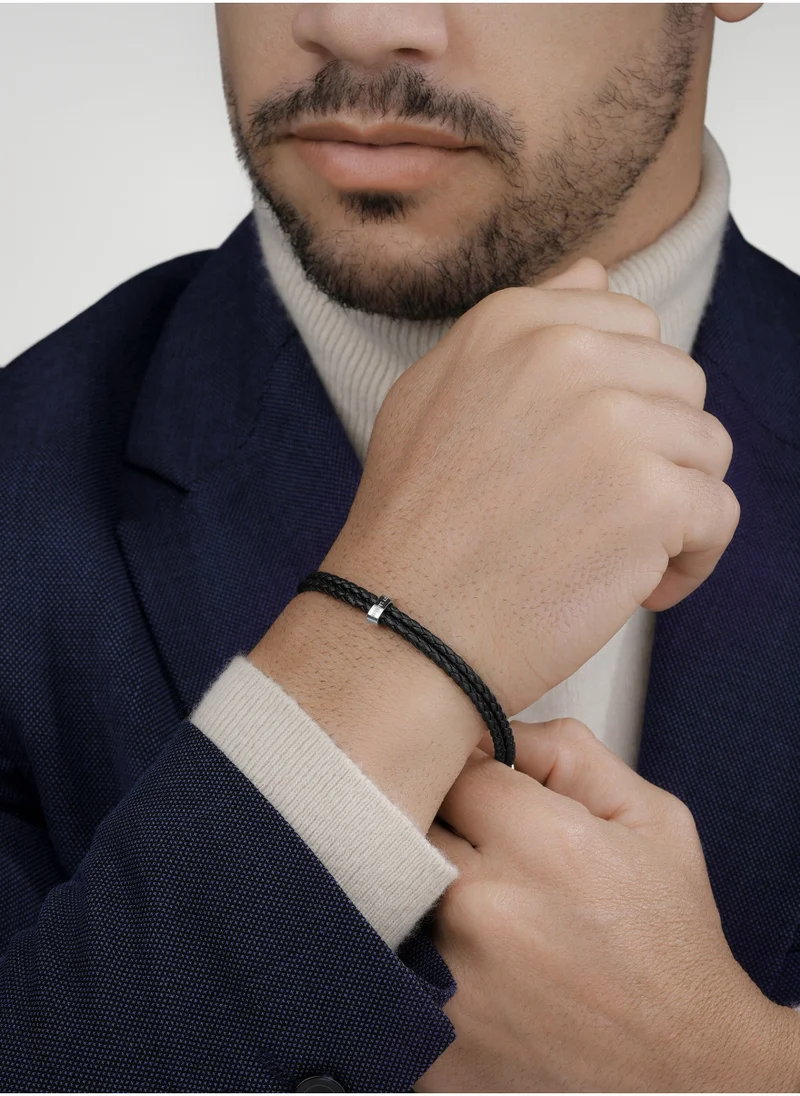Guy Laroche Adrien Black Leather Bracelet