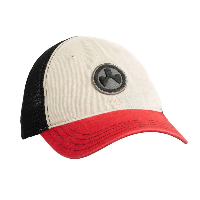 Magpul Trucker Hat Snap Back Baseball Cap, One Size Fits Most, Garment Washed Stone/Black/Red - Image 1