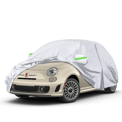 SPORTULI Waterproof Car Covers Replace for 2007-2024 Fiat 500/500C, 6 Layers Silver All Weather Car Cover with Zipper Door & Windproof Bands for Snow Rain Dust Protection - Image 1