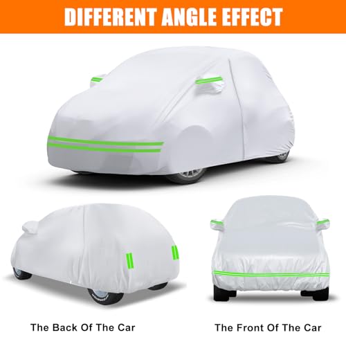 SPORTULI Waterproof Car Covers Replace for 2007-2024 Fiat 500/500C, 6 Layers Silver All Weather Car Cover with Zipper Door & Windproof Bands for Snow Rain Dust Protection - Image 3