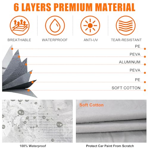 SPORTULI Waterproof Car Covers Replace for 2007-2024 Fiat 500/500C, 6 Layers Silver All Weather Car Cover with Zipper Door & Windproof Bands for Snow Rain Dust Protection - Image 4