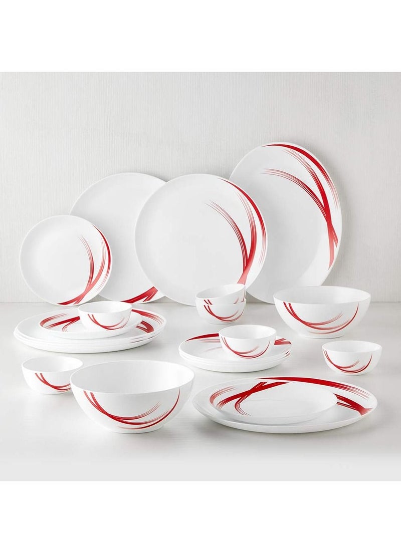 British Chef 21 Pieces Opalware Dinner Sets- Microwave & Dishwasher Safe- Red Stella Dinnerware Set with 6-Piece Full Plate/6-Piece Side Plate/6-Piece Vegetable Bowl/2-Piece Serving Bowl/1Piece Rice Plate- White  - Image 2