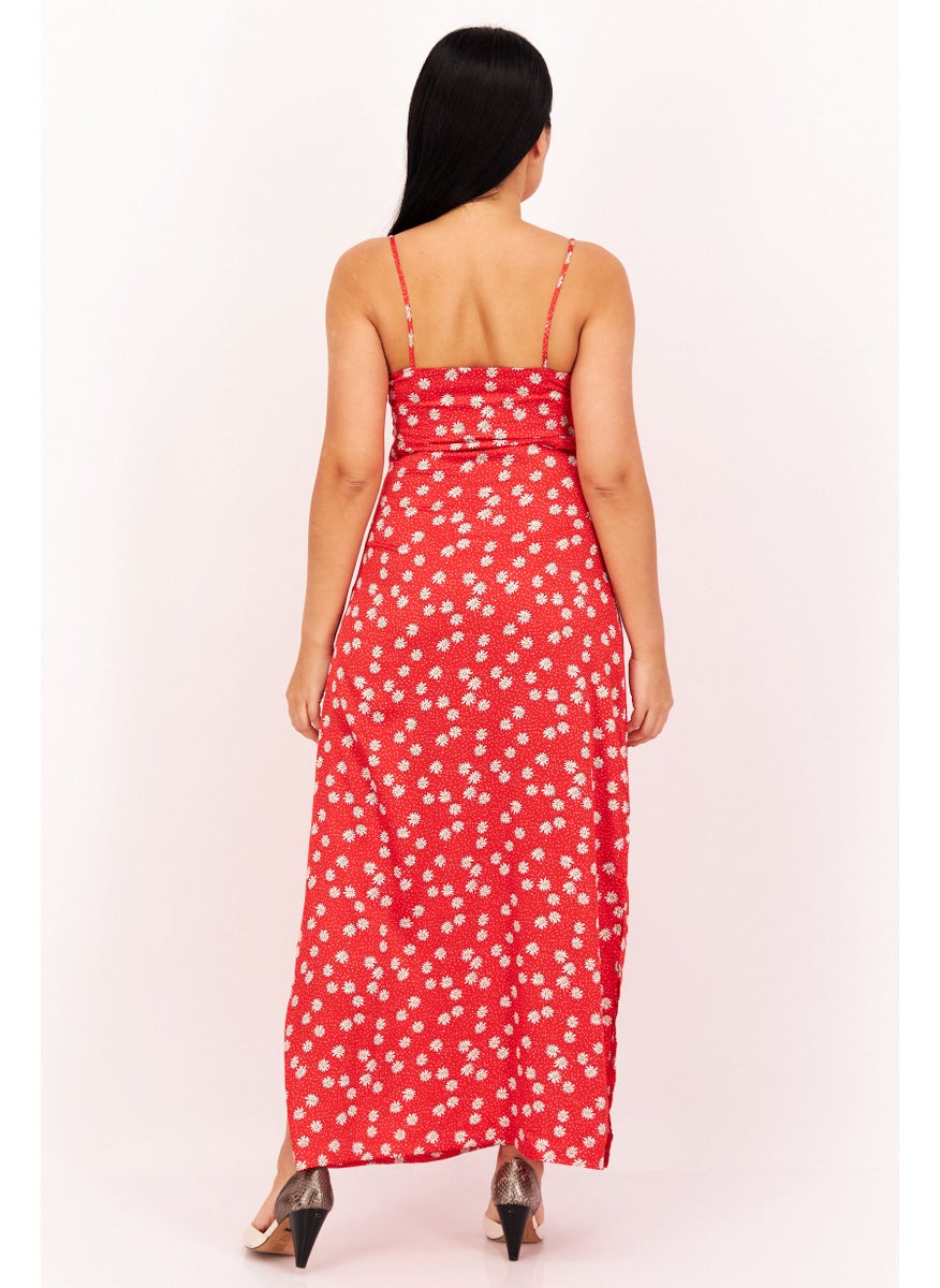 Pepe Jeans - Women Floral Print Maxi Dress, Red - Image 1