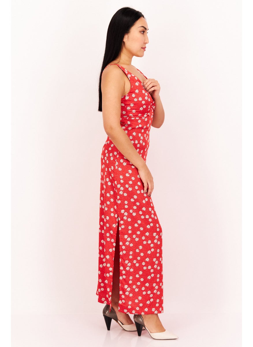 Pepe Jeans - Women Floral Print Maxi Dress, Red - Image 1