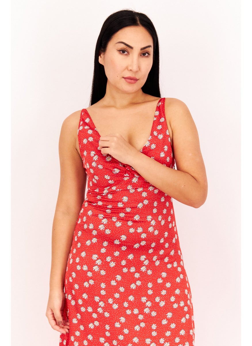 Pepe Jeans - Women Floral Print Maxi Dress, Red - Image 1