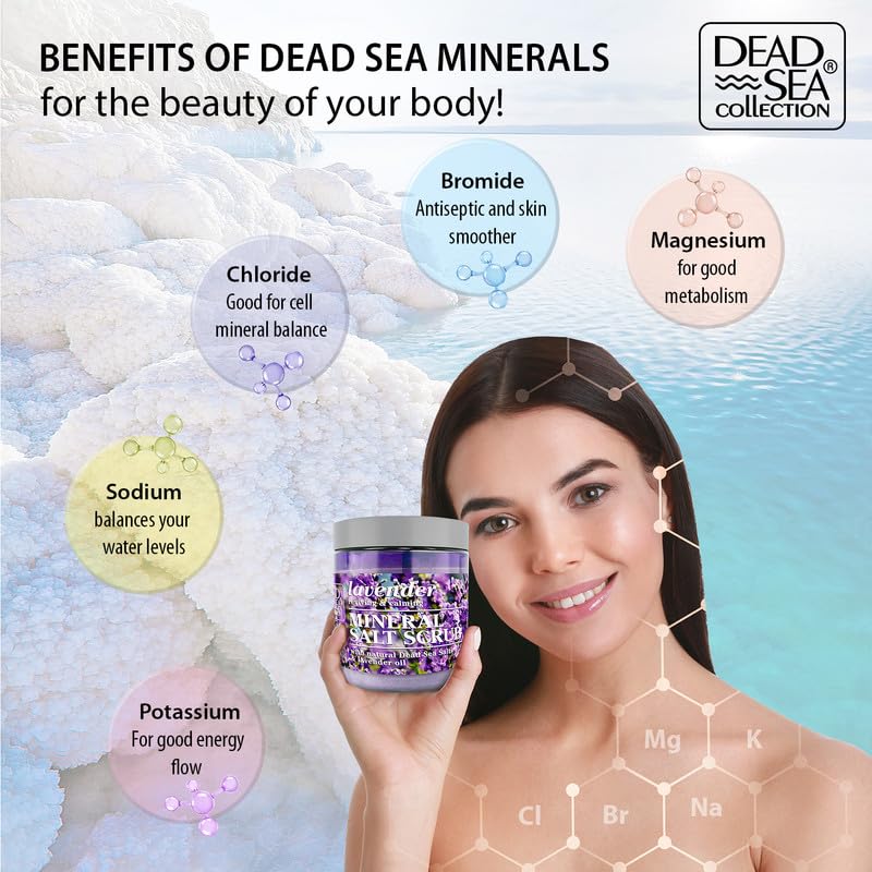 Dead Sea Collection Lavender Salt Scrub â€“ Exfoliating Body Scrub for Women â€“ Moisturizing and Nourishing Skin â€“ with Pure Oils and Dead Sea Minerals (23.28 Oz) - Image 3