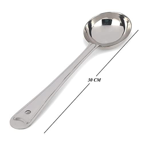 PUTHAK Kitchen Tools Stainless Steel Heavy Gauge Non-Stick 4 Piece Set of Ladle (Karchhi), Skimmer (Jhara), Solid Spoon (Chamcha) and Slotted Turner/Spatula (Palta) for Cooking/Frying/Stirring/Basting - Image 2