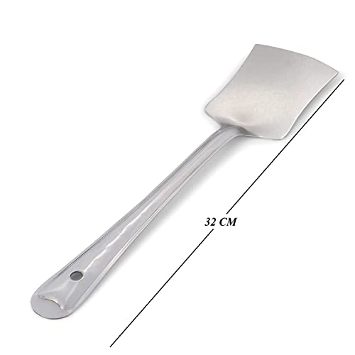 PUTHAK Kitchen Tools Stainless Steel Heavy Gauge Non-Stick 4 Piece Set of Ladle (Karchhi), Skimmer (Jhara), Solid Spoon (Chamcha) and Slotted Turner/Spatula (Palta) for Cooking/Frying/Stirring/Basting - Image 3