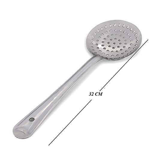PUTHAK Kitchen Tools Stainless Steel Heavy Gauge Non-Stick 4 Piece Set of Ladle (Karchhi), Skimmer (Jhara), Solid Spoon (Chamcha) and Slotted Turner/Spatula (Palta) for Cooking/Frying/Stirring/Basting - Image 5