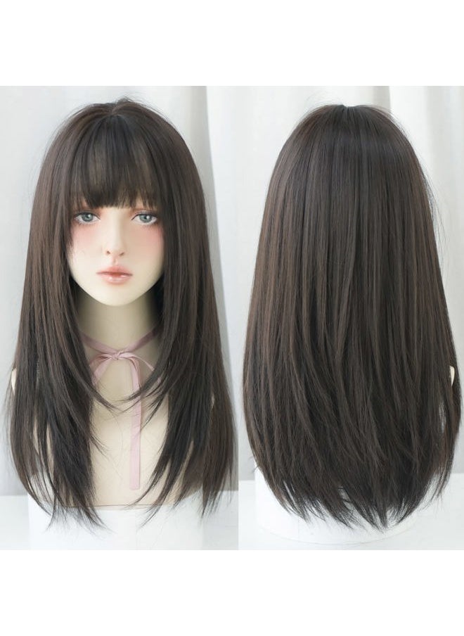 7JHH WIGS Black Wigs with Bangs Synthetic Dark Brown Wig Long Straight Wig for Women Party and cosplay wig (23" Natural Black NEW  - Image 3