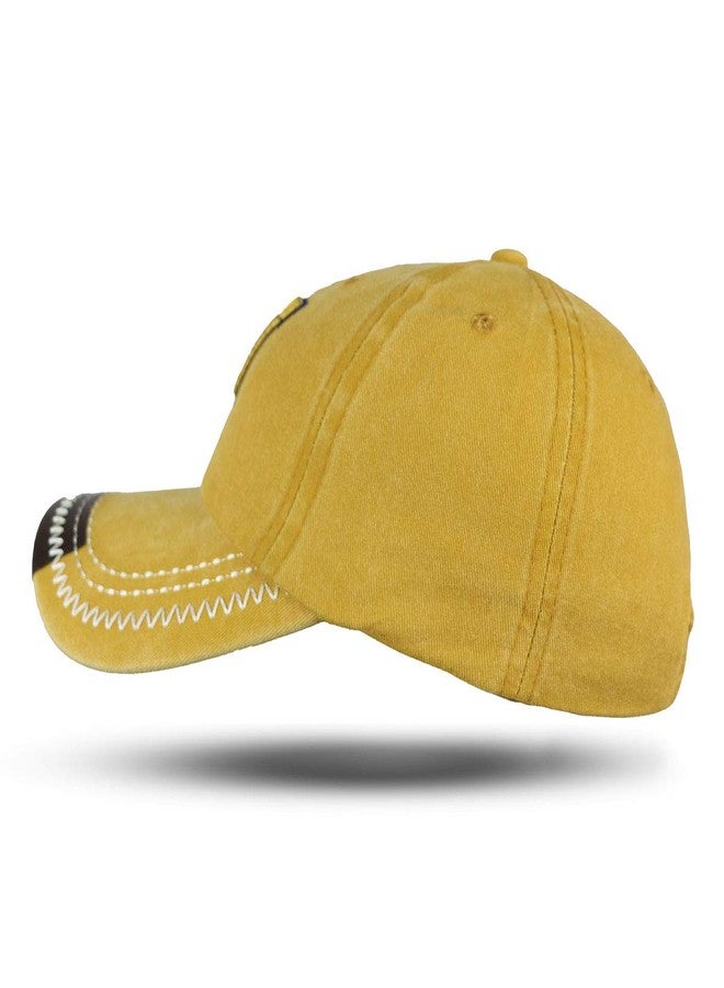 iSWEVEN Men's Cotton Baseball Cap Adjustable Buckle Closure Dad Hat Sports Golf W Cap (5069E, Yellow) - Image 4