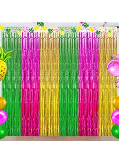 Asonlye Luau Hawaiian Party Decorations Flamingo Party Decorations Green Rose Red And Yellow Foil Fringe Backdrop Beach Bachelorette Streamer For Tropical Hawaiian Aloha Party Decorations(3 Pack)  - Image 1