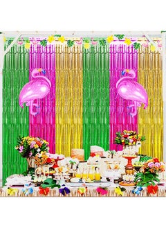 Asonlye Luau Hawaiian Party Decorations Flamingo Party Decorations Green Rose Red And Yellow Foil Fringe Backdrop Beach Bachelorette Streamer For Tropical Hawaiian Aloha Party Decorations(3 Pack)  - Image 5