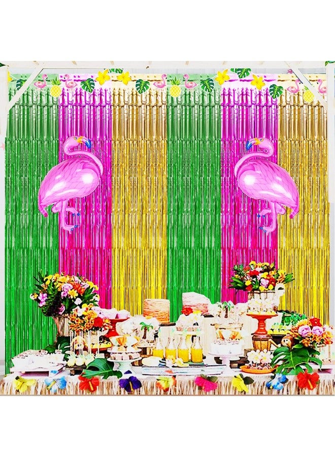 Asonlye Luau Hawaiian Party Decorations Flamingo Party Decorations Green Rose Red And Yellow Foil Fringe Backdrop Beach Bachelorette Streamer For Tropical Hawaiian Aloha Party Decorations(3 Pack) - Image 5