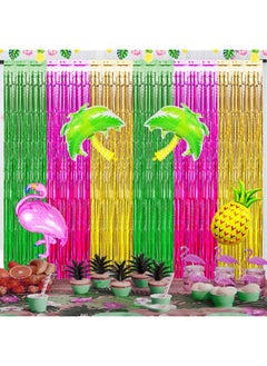 Asonlye Luau Hawaiian Party Decorations Flamingo Party Decorations Green Rose Red And Yellow Foil Fringe Backdrop Beach Bachelorette Streamer For Tropical Hawaiian Aloha Party Decorations(3 Pack)  - Image 4