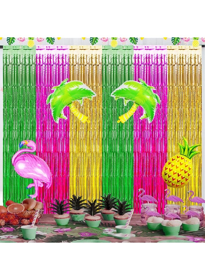 Asonlye Luau Hawaiian Party Decorations Flamingo Party Decorations Green Rose Red And Yellow Foil Fringe Backdrop Beach Bachelorette Streamer For Tropical Hawaiian Aloha Party Decorations(3 Pack) - Image 4