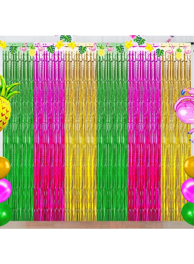 Asonlye Luau Hawaiian Party Decorations Flamingo Party Decorations Green Rose Red And Yellow Foil Fringe Backdrop Beach Bachelorette Streamer For Tropical Hawaiian Aloha Party Decorations(3 Pack) - Image 2