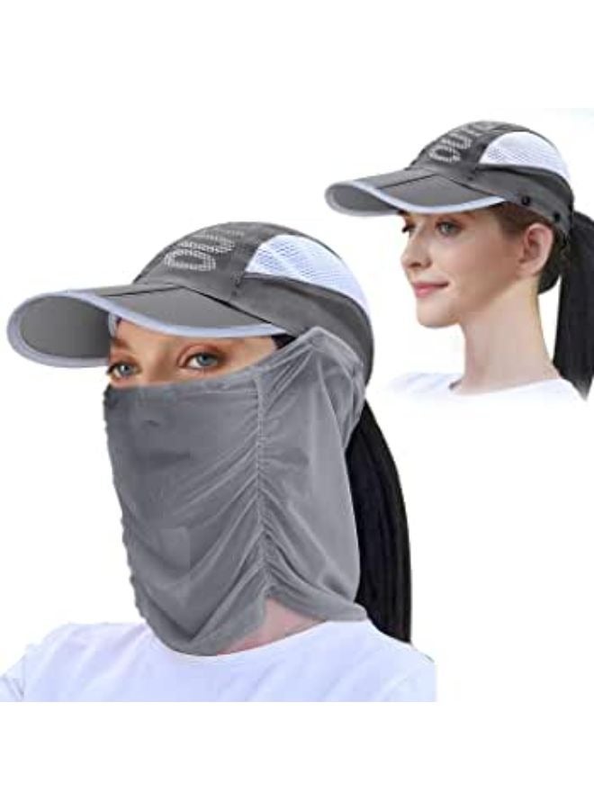 Adjustable Folding Sun Cap Sun Protection Fishing Hat Baseball Cap with Removable Face Neck Cover Flap for Men and Women - Image 3