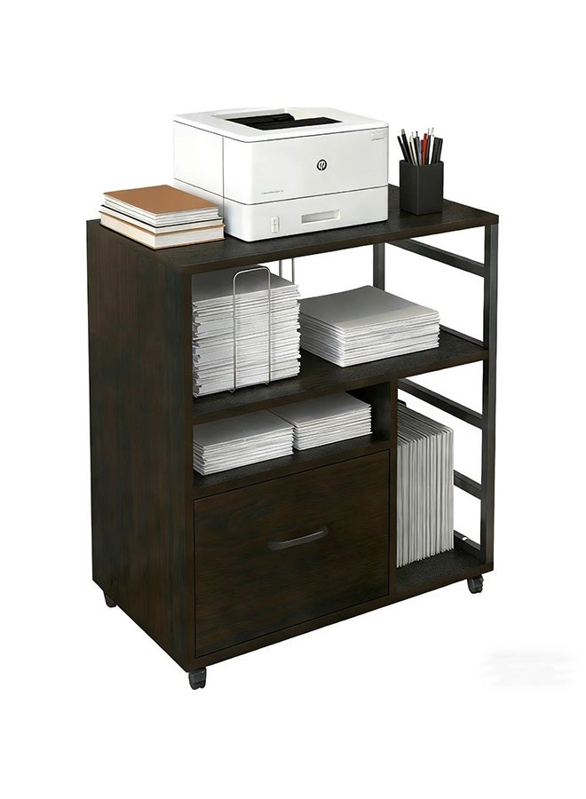 JCB CHIC خزانة تخزين متحركة، خزائن ملفات متحركة خزانة مكتبية بدرج واحد ورفوف تخزين مفتوحة، خزانة جانبية خشبية، خزانة وثائق أرضية أثاث مكتبي منزلي منظم مساحة - Image 2