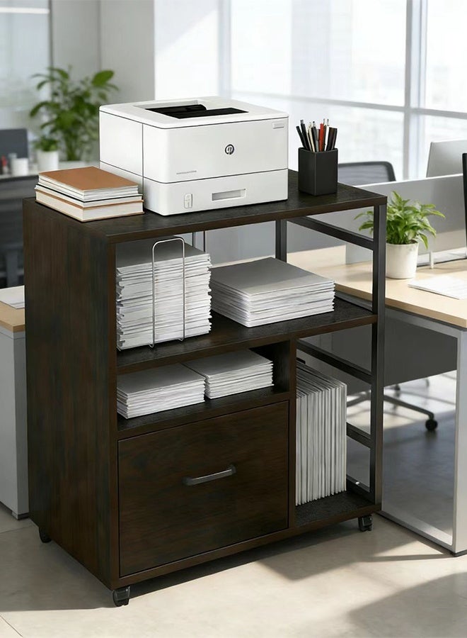JCB CHIC خزانة تخزين متحركة، خزائن ملفات متحركة خزانة مكتبية بدرج واحد ورفوف تخزين مفتوحة، خزانة جانبية خشبية، خزانة وثائق أرضية أثاث مكتبي منزلي منظم مساحة - Image 1