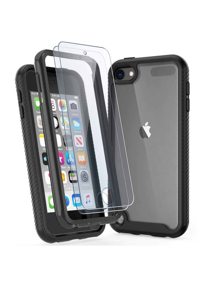 ULAK ULAK iPod Touch 7 Case, iPod Touch 5/6 Hybrid 2 in 1 with Screen Protector, Heavy Duty Protection Transparent Shockproof Bumper Cover Cover for iPod Touch 7th/6th/5th Generation, Black  - Image 1