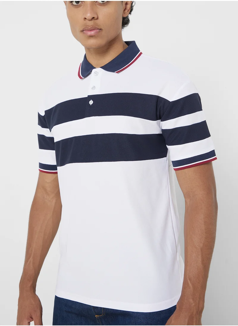 سفنتي فايف Polo Striped Shorts Sleeve T-Shirt