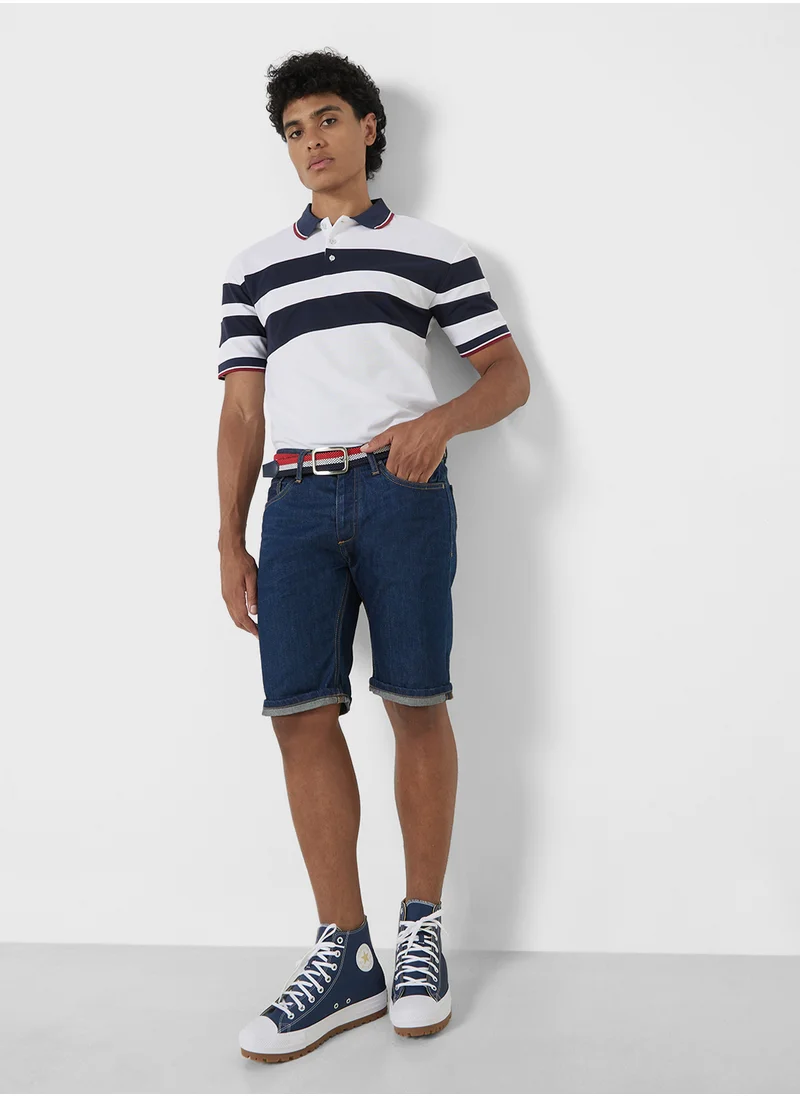 سفنتي فايف Polo Striped Shorts Sleeve T-Shirt