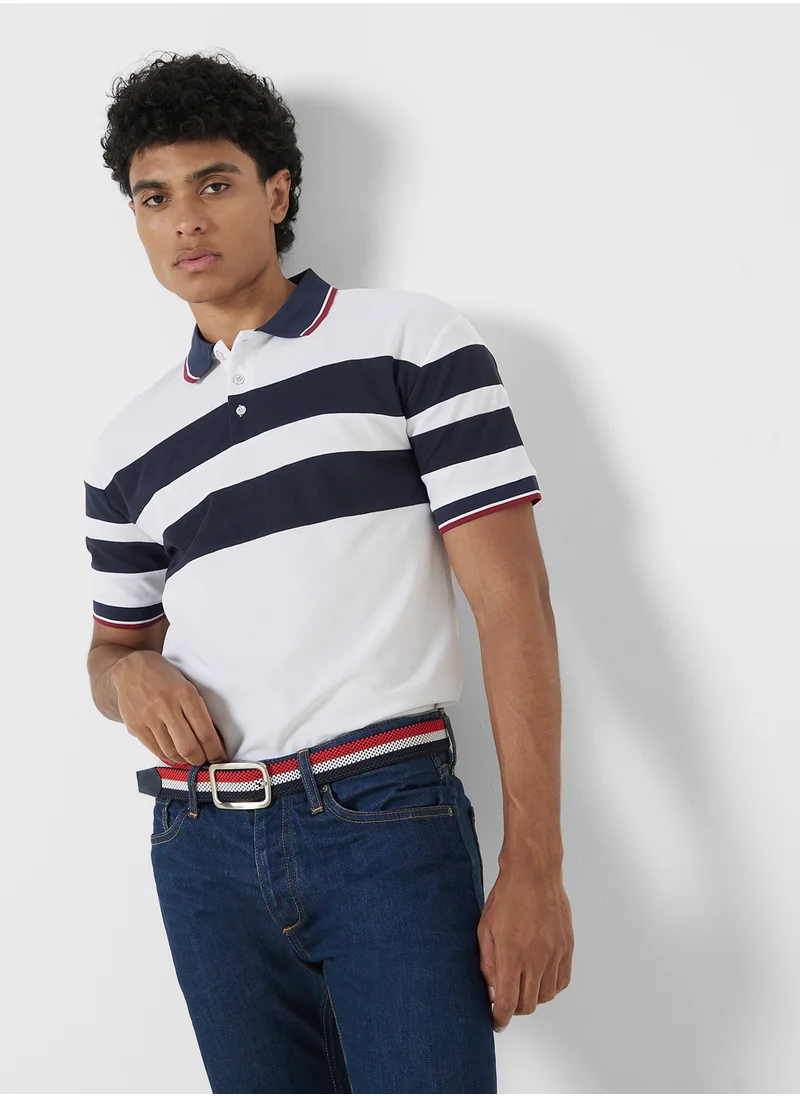 سفنتي فايف Polo Striped Shorts Sleeve T-Shirt