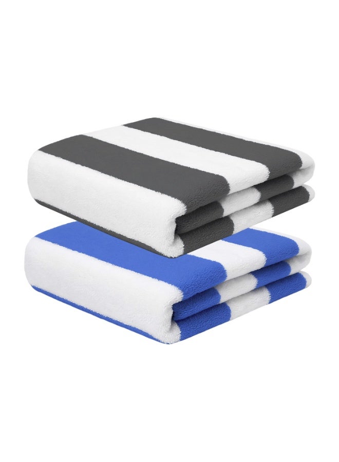 Fabienne 2-Pc 100% Cotton Beach Towels 30x60 Inch Cabana Stripe Pool Towels Cotton Bath Sheets 76x152 cm Highly Absorbent & Quick Dry Over-Sized Bath Towels Blue/Dark Grey - Image 1