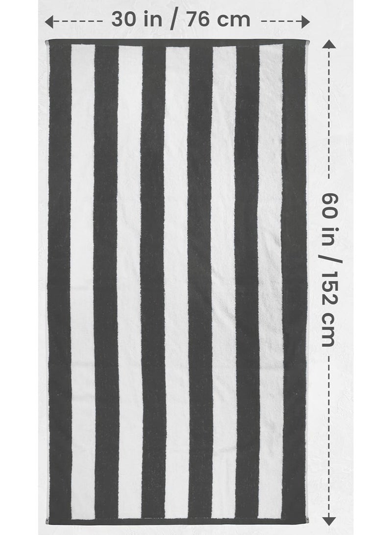 Fabienne 2-Pc 100% Cotton Beach Towels 30x60 Inch Cabana Stripe Pool Towels Cotton Bath Sheets 76x152 cm Highly Absorbent & Quick Dry Over-Sized Bath Towels Blue/Dark Grey - Image 3