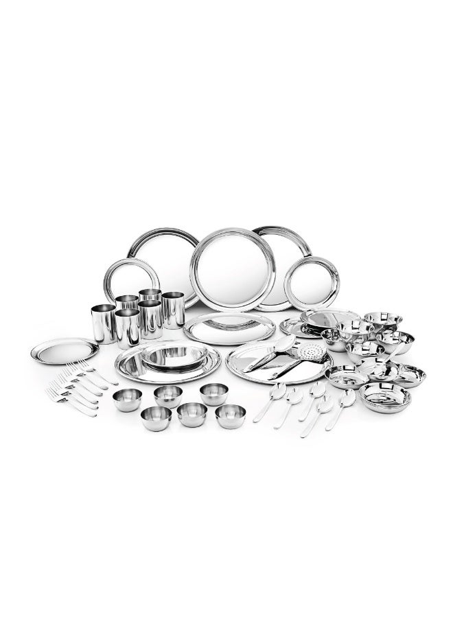 Shri & Sam Stainless Steel Shagun Dinner Set | 50 Pcs Set | Serves 6 People - Solid - Image 1