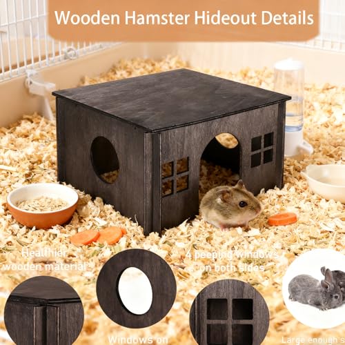 WHEARTED Wooden Guinea Pig Hideout, Guinea Pig House Small Rabbit Hideout with Multiple Windows, Small Animal House Bunny House Hideaway Castle Habitat for Guinea Pigs, Hamster, Chinchilla - Image 5