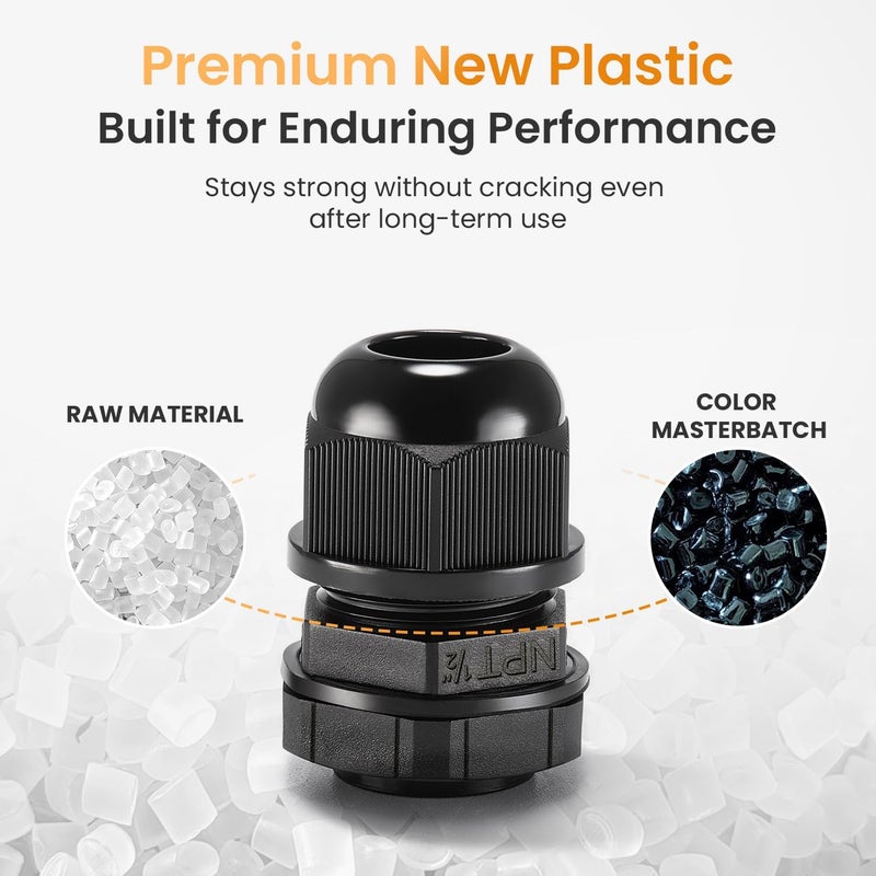 QILIPSU 50pcs 1/2" NPT Cable Gland Waterproof IP68 Nylon Cable Pass Through Cord Grip Connector Strain Relief Wire Grommet - Image 3