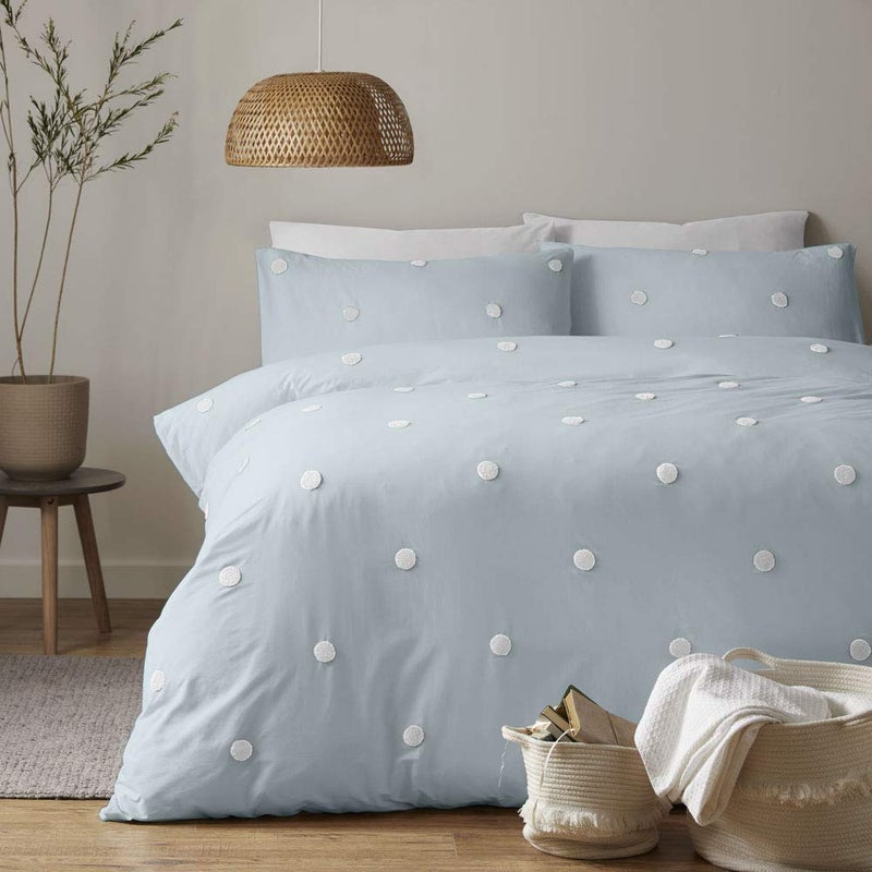 Appletree Duvet Cover Set King  Dot Garden Design  100 Cotton Bedding  Duck Egg  White  Includes 1 Duvet Cover 230x220cm  2 Pillowcases 50x75cm