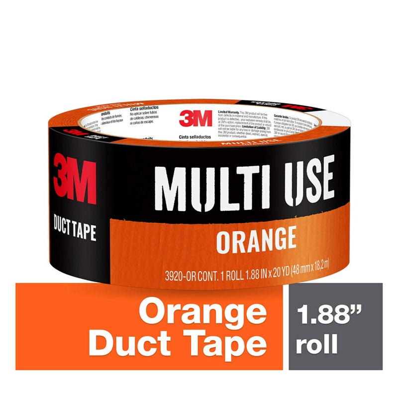 3M Multi-Use Colored Duct Tape, Orange with Strong Adhesive and Water-Resistant Backing, Multi-Surface 3M Duct Tape for Indoor and Outdoor Use, 1.88 Inches x 20 Yards, 1 Roll (3920-OR) - Image 2