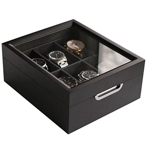 CASE ELEGANCE Watch Box Modern 2x3 Black Finish with Custom Aluminum Handle 6-Slot with Real Glass - Image 1