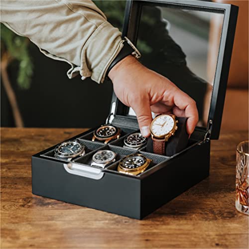 CASE ELEGANCE Watch Box Modern 2x3 Black Finish with Custom Aluminum Handle 6-Slot with Real Glass - Image 4