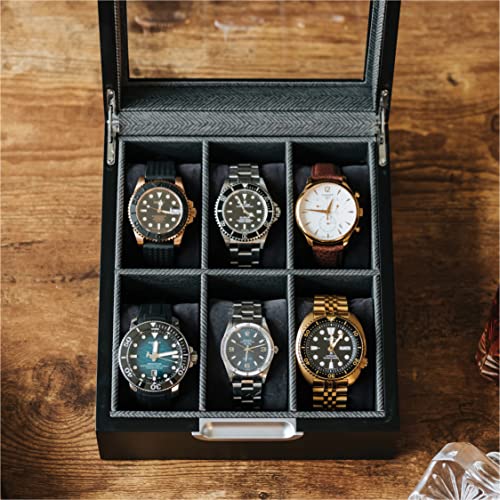 CASE ELEGANCE Watch Box Modern 2x3 Black Finish with Custom Aluminum Handle 6-Slot with Real Glass - Image 3