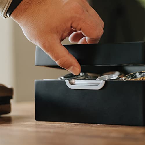CASE ELEGANCE Watch Box Modern 2x3 Black Finish with Custom Aluminum Handle 6-Slot with Real Glass - Image 5