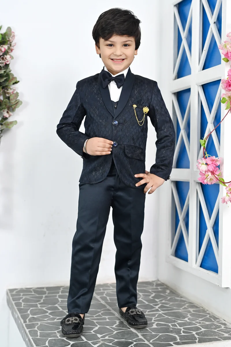 BT DEZINES Boys Dark Blue 5-Piece Suit Set for Weddings