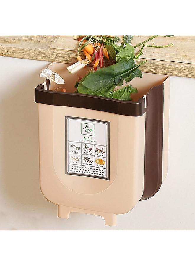 Zaboon Kitchen Hanging Trash Can Foldable Can For Kitchen Bedroom Waste Bin 11L Brown - Image 1